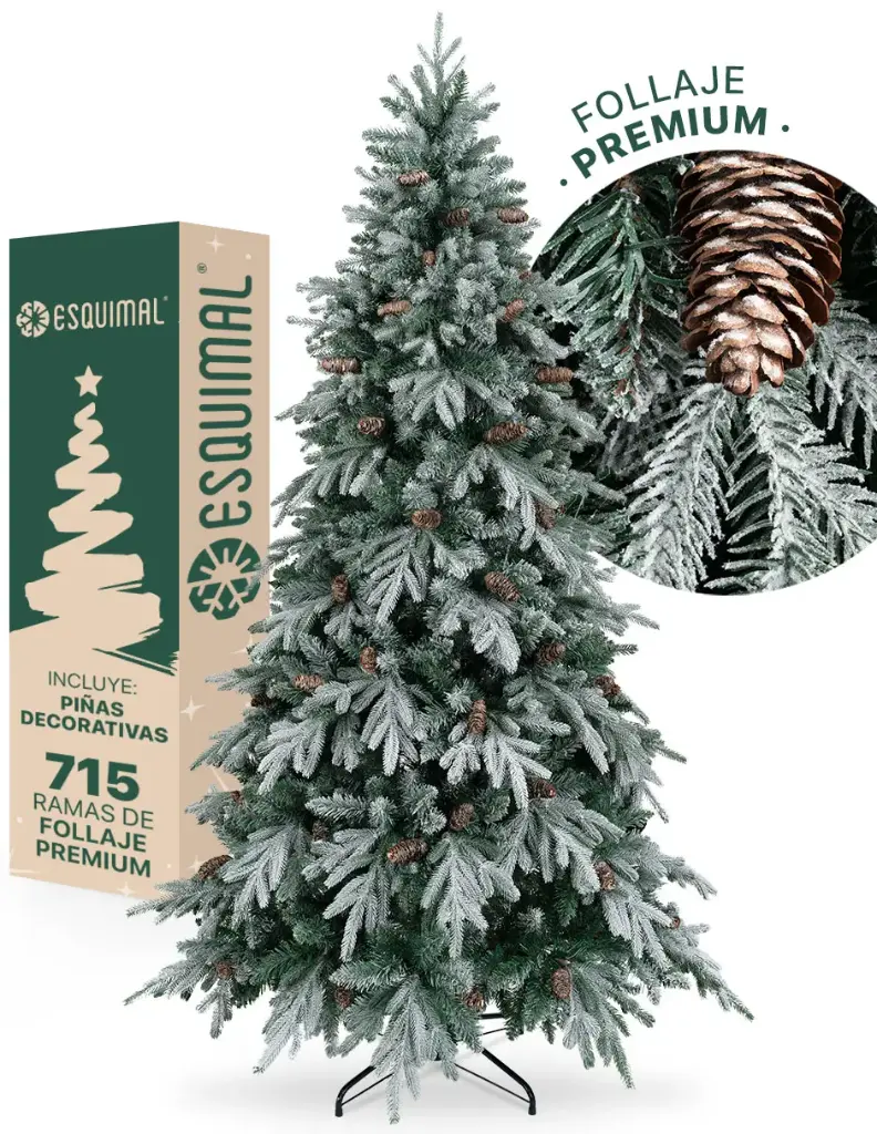 ÁRBOL DE NAVIDAD VERDE NEVADO CON PIÑAS 