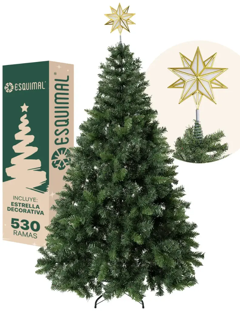 ÁRBOL DE NAVIDAD VERDE CLÁSICO ROBUSTO CON ESTRELLA DORADA CEDRO DEL HIMALAYA