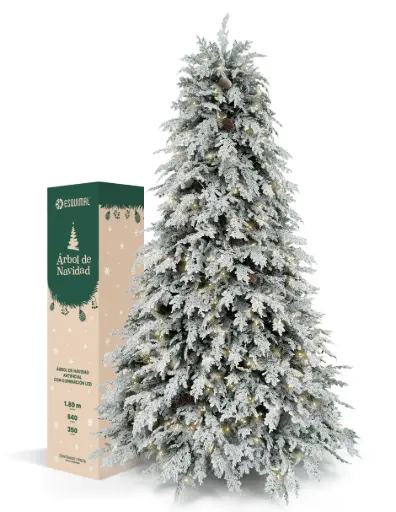 [CHCT408] ÁRBOL DE NAVIDAD VERDE NEVADO CÓNICO CON PIÑAS Y LUCES LED ABETO EUROPEO