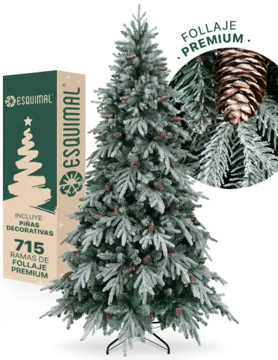 ÁRBOL DE NAVIDAD VERDE NEVADO CON PIÑAS 