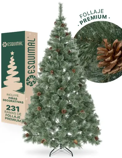 ÁRBOL DE NAVIDAD VERDE OLIVO CLÁSICO CON PIÑAS PINO BLANCO DE NUEVA INGLATERRA