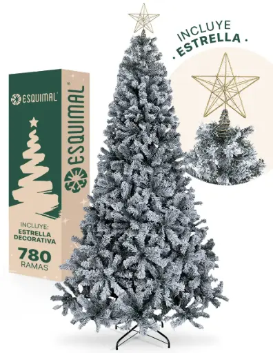 ÁRBOL DE NAVIDAD NEVADO FRONDOSO CÓNICO CEDRO DEL HIMALAYA CON ESTRELLA METÁLICA